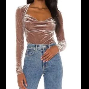 NWT Free People Perfect Date Taupe Velvet Top M